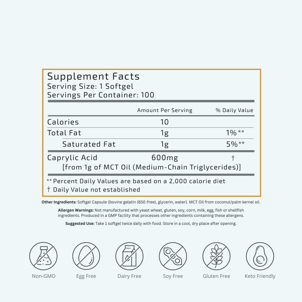 VTC C8 MCT capsules closeup highlighting smooth softgels for easy swallowing