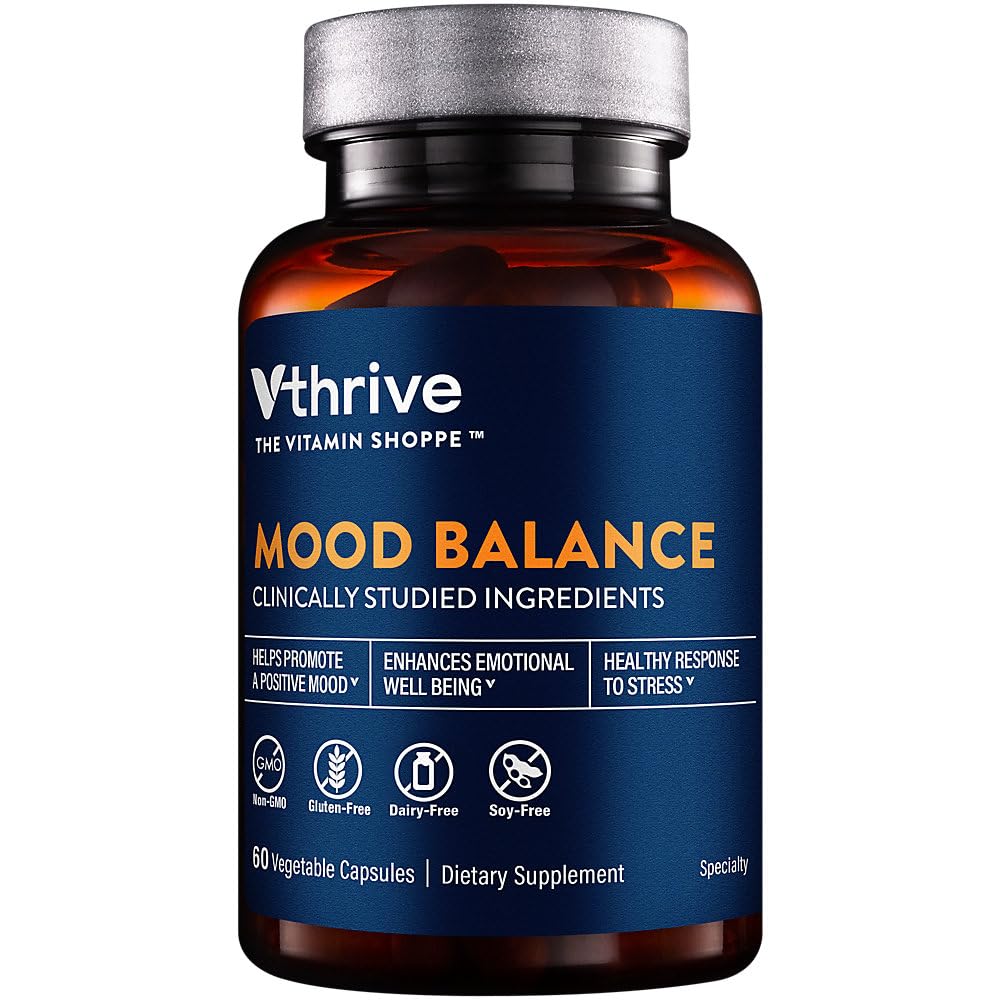 Vthrive Mood Balance bottle front view for daily emotional wellbeing support