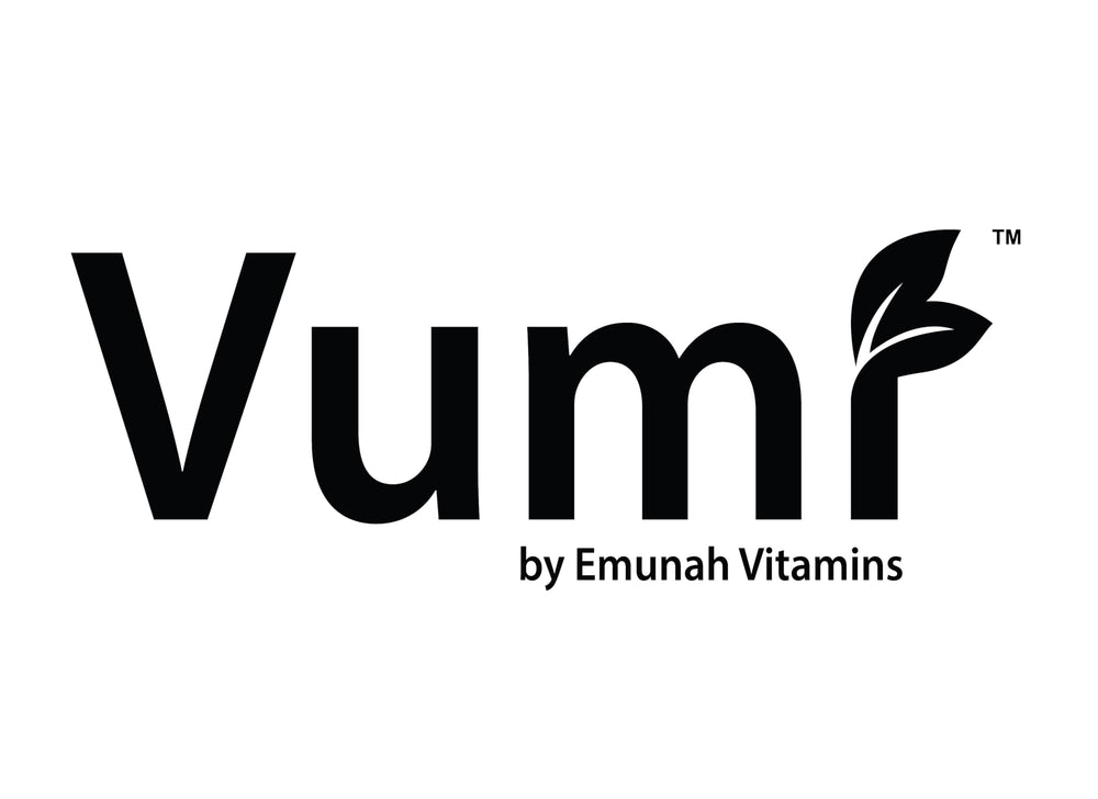 Vumi peach gummies bottle on shelf showcasing kosher and gluten-free badge