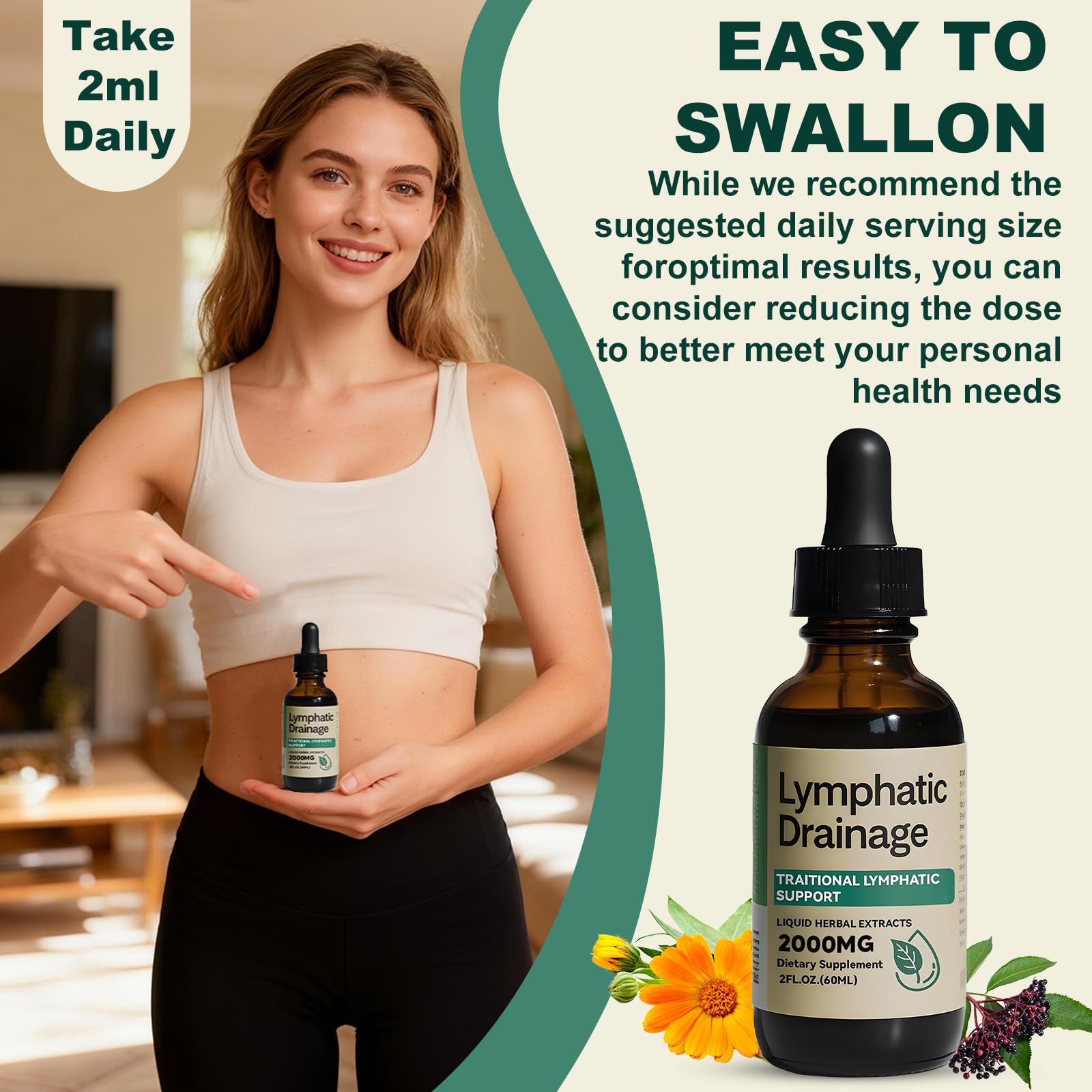 Vunexo drops poured into glass for quick lymphatic support