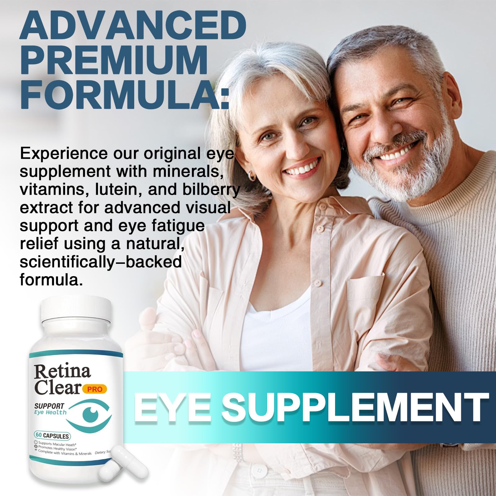 Vunexo Retina Clear Pro bottle back with supplement facts for informed dosing.
