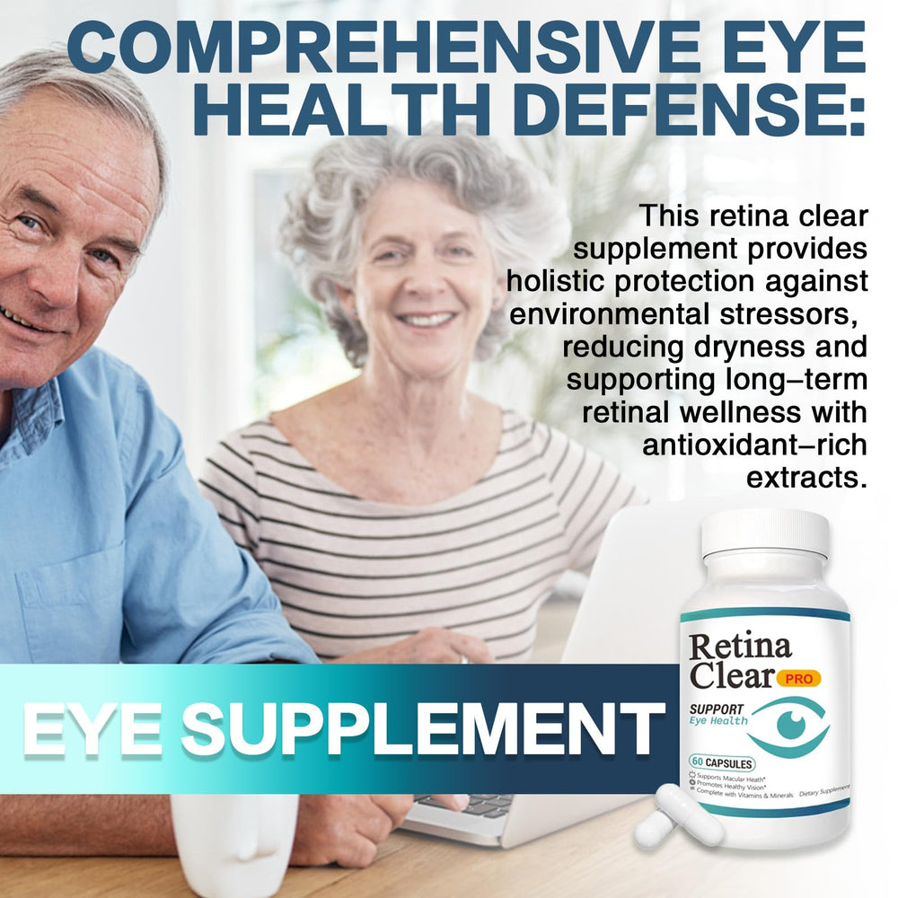 Vunexo Retina Clear Pro bottle label highlights vitamins for eye health.