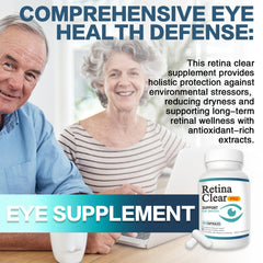 Vunexo Retina Clear Pro bottle label highlights vitamins for eye health.