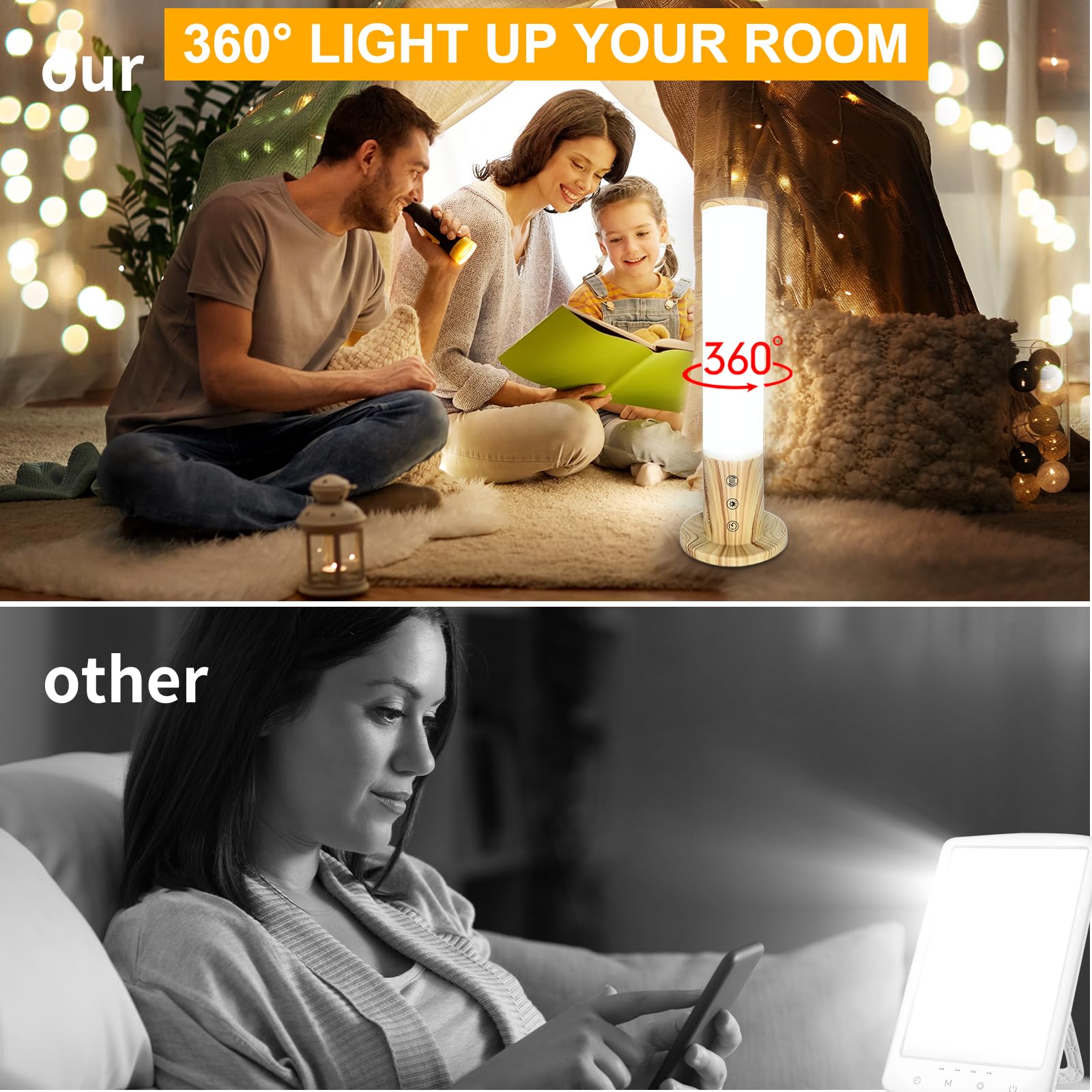 Three color temperatures from warm to cool support tasks and focus.
