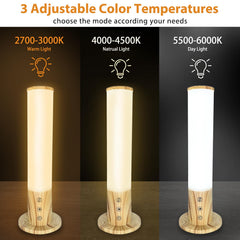 Wood grain design adds warmth while delivering UV-free full-spectrum light.