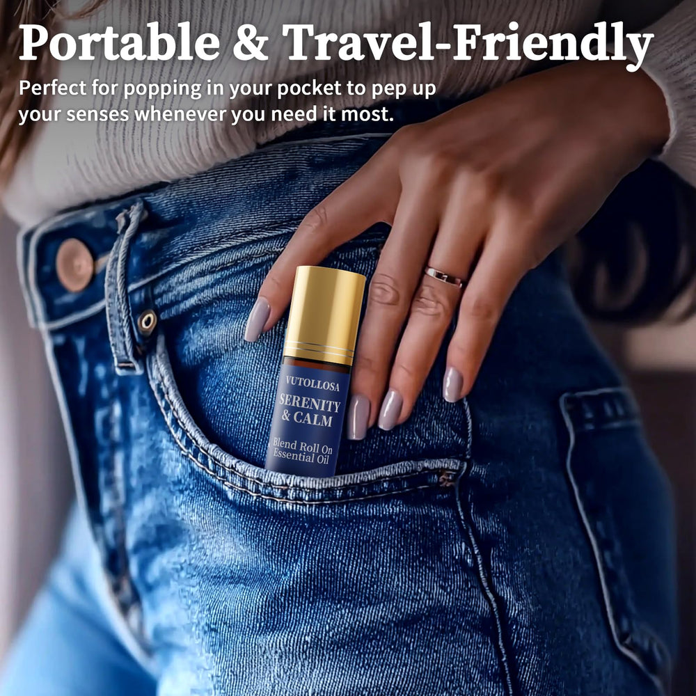 VUTOLLOSA Serenity & Calm portable roller fits in bags or wallets.