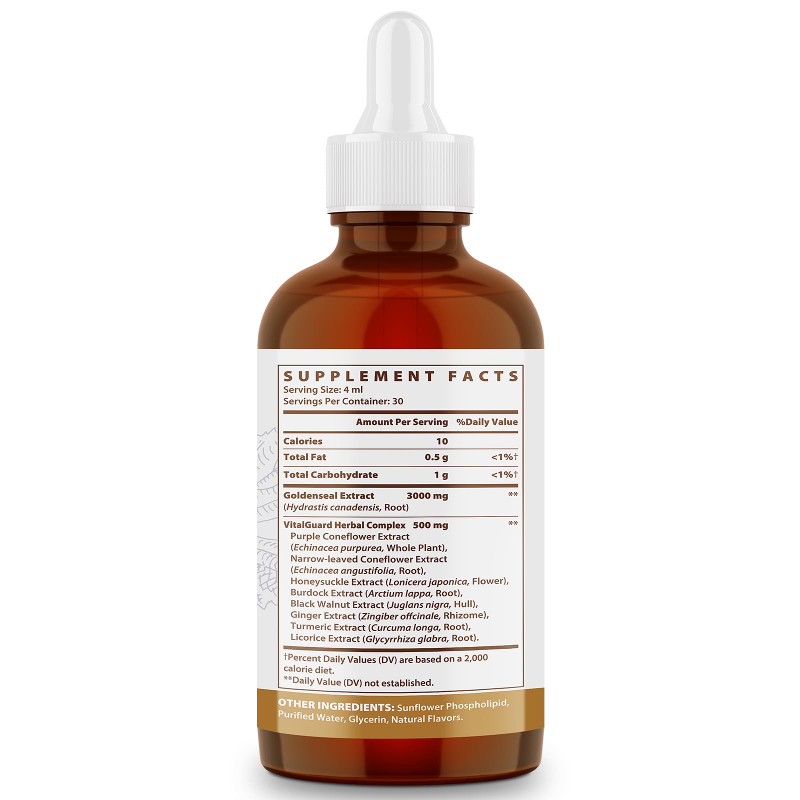 Vuvionoso Goldenseal label closeup with clear extract details