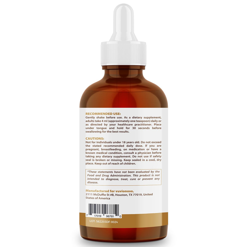 Vuvionoso Goldenseal vegan and sugar-free symbol on label