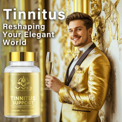 VVQ Tinnitus Relief capsules close-up highlighting plant-based support for ear health