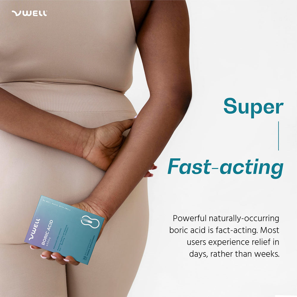 VWELL boric acid suppository application illustration demonstrates easy insertion for daily care