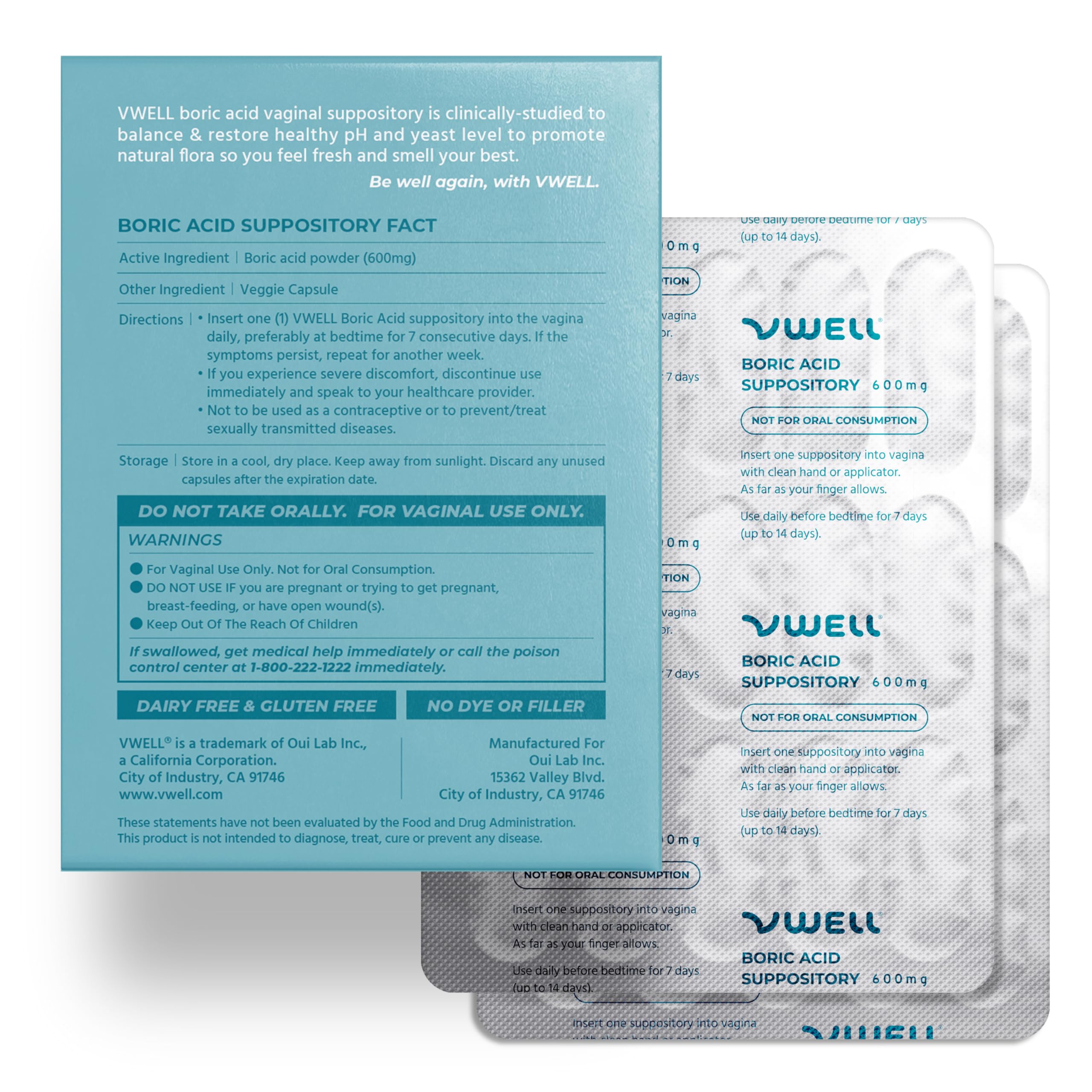 VWELL boric acid suppository clinical-study badge signals evidence-based positioning