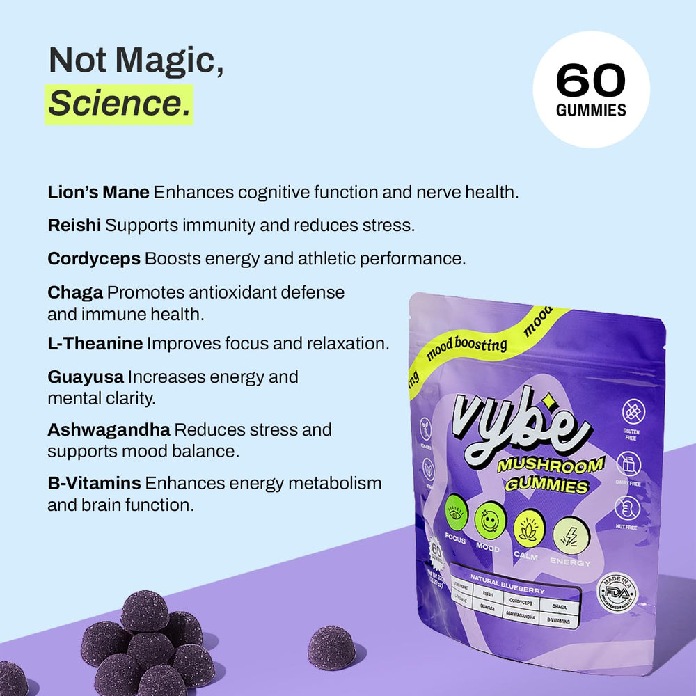 Vybe gummies on a kitchen counter suggesting a daily routine.