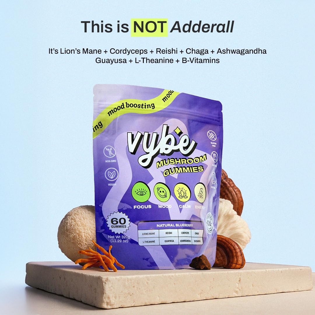 Vybe Daily Nootropic Gummies served on a desk for easy daytime use.