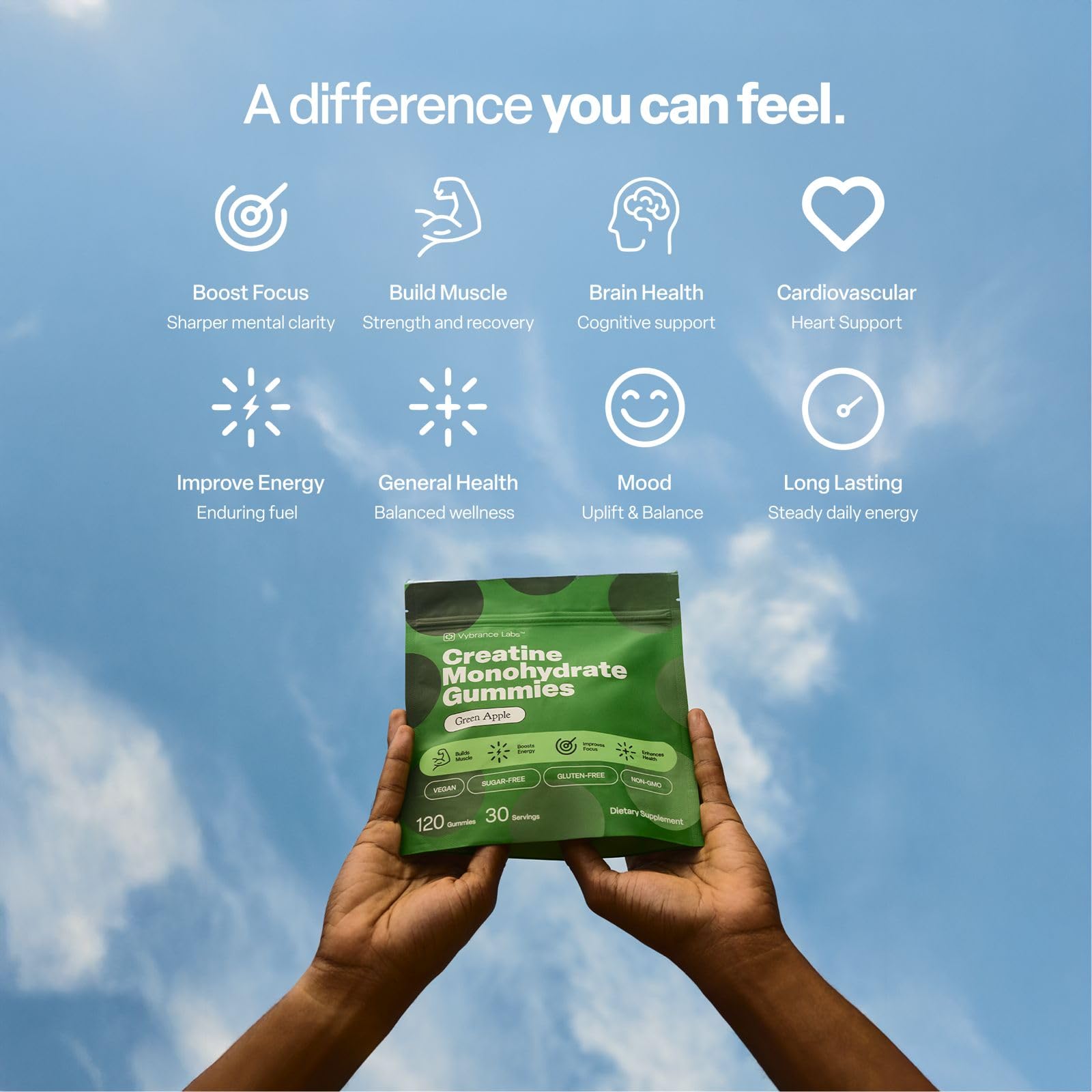 Green Apple gummies with seaweed-derived color for natural look.