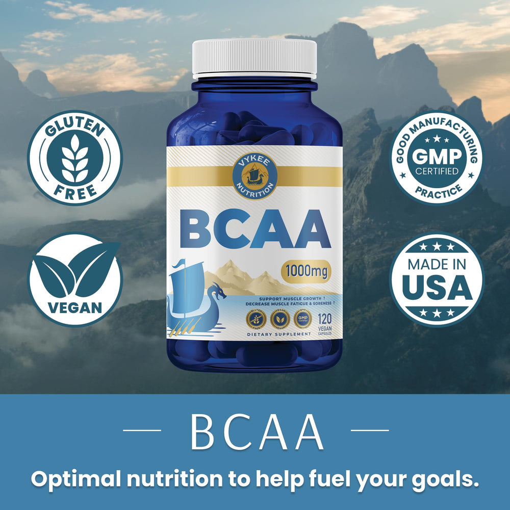 Close-up of Vykee BCAA label showing clean, allergen-free formula.