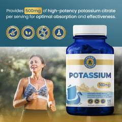Vykee Nutrition potassium citrate capsules with vegan and gluten-free icons.