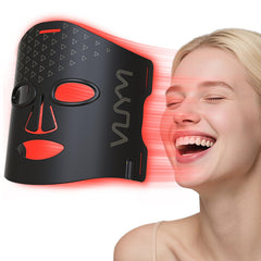 VYM by Clinmate red-light face mask in use for home facial therapy