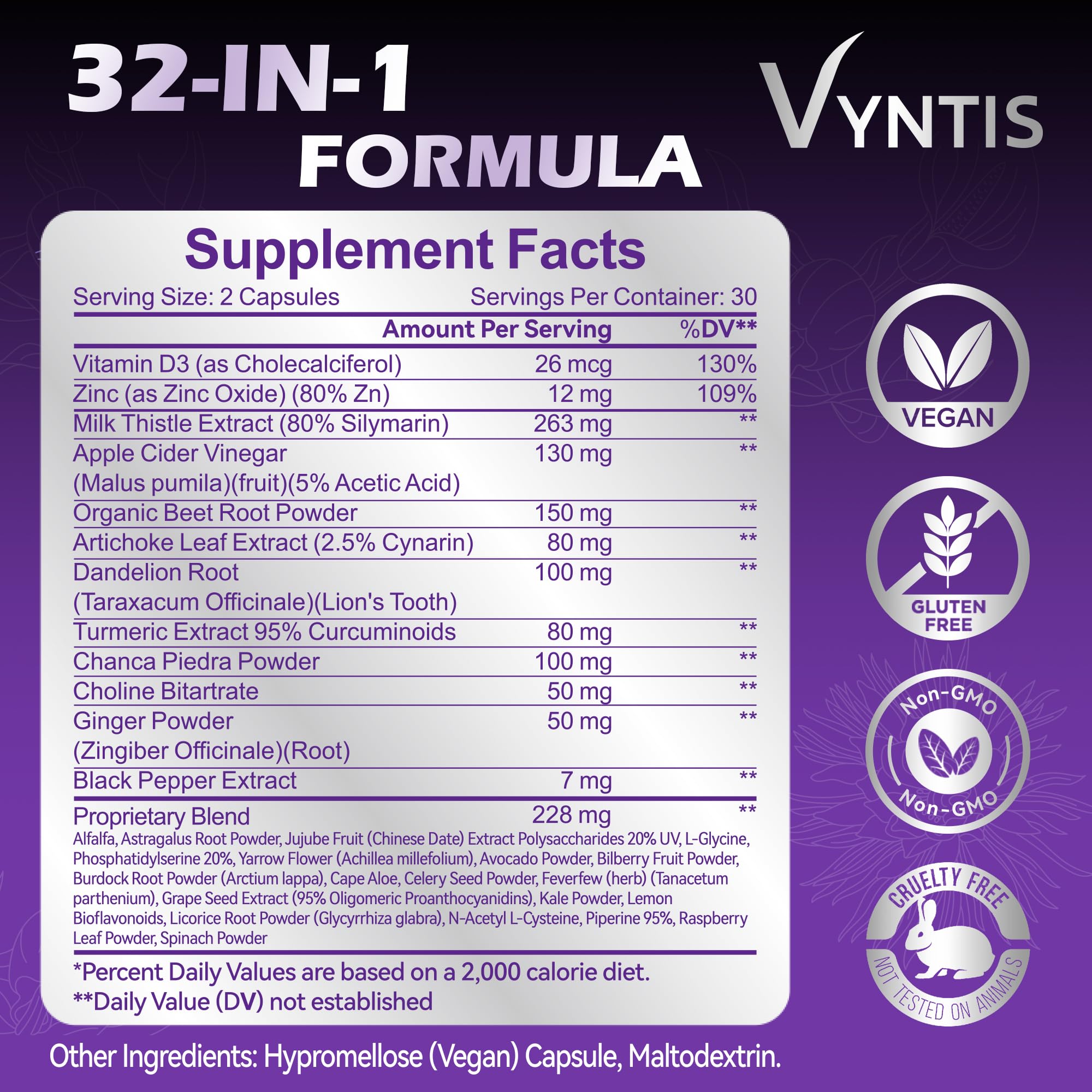 VYNTIS milk thistle capsules highlighting silymarin benefits for liver cells.