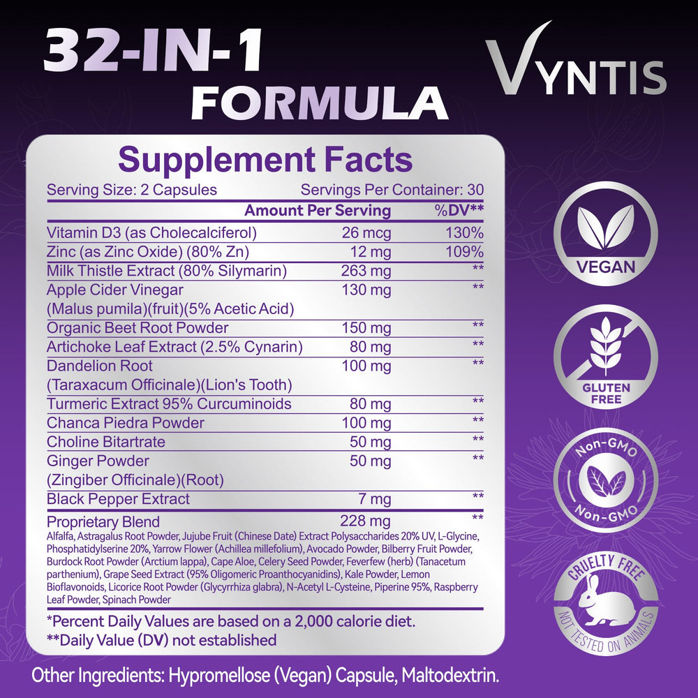 VYNTIS milk thistle capsules highlighting silymarin benefits for liver cells.