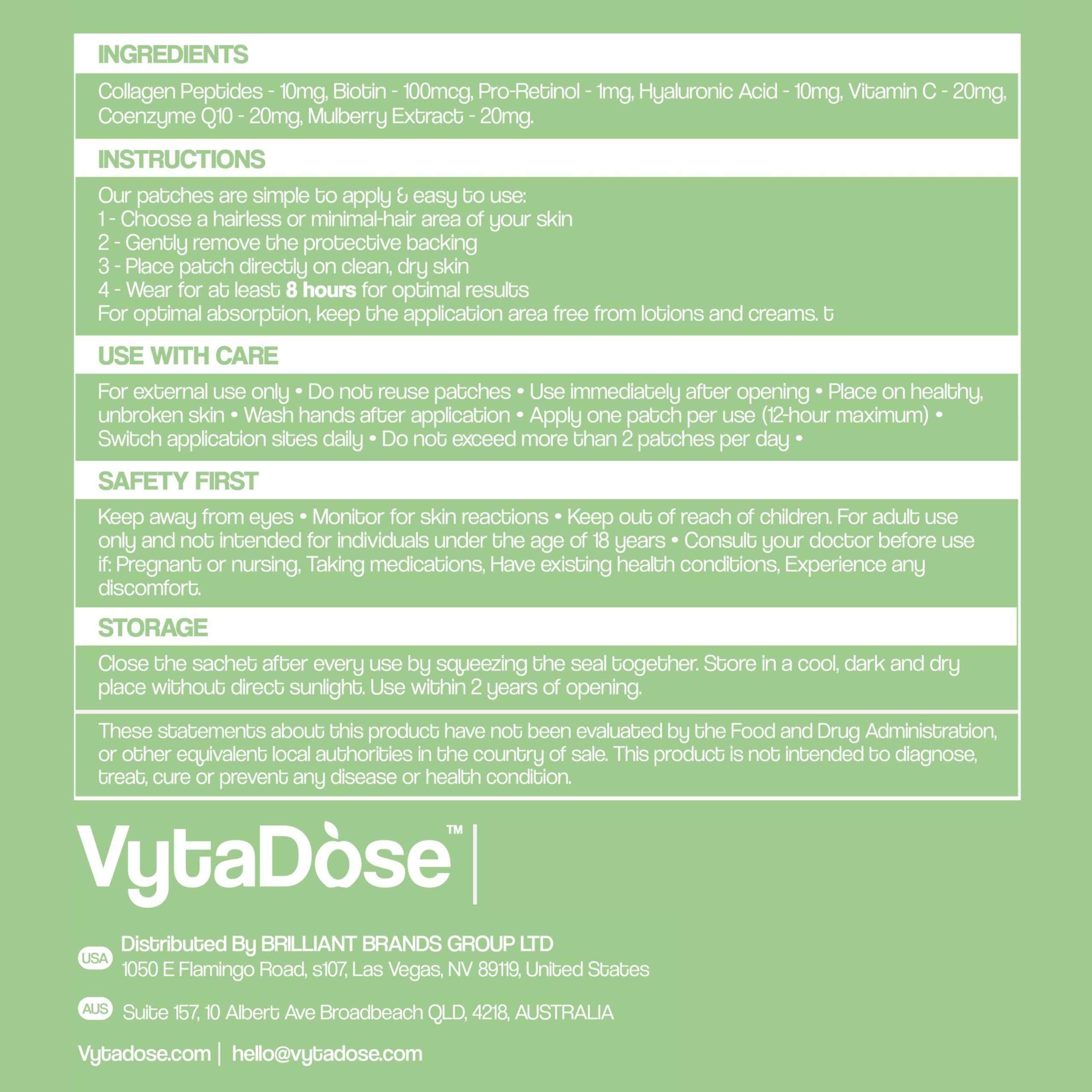 Vytadose daily-use routine patch for ongoing skincare and hair wellness