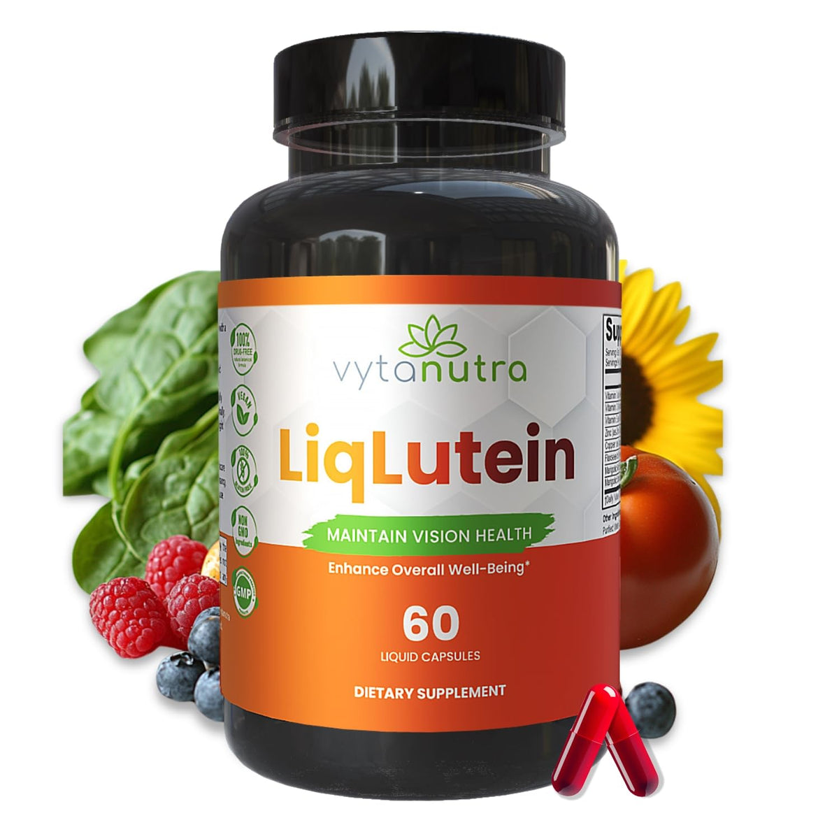 Vytanutra Liquid Lutein & Zeaxanthin bottle front supports eye wellness during extended screen time.