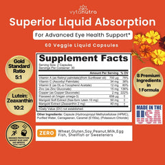 Close view of the Vytanutra bottle label showing lutein and zinc formulation details.