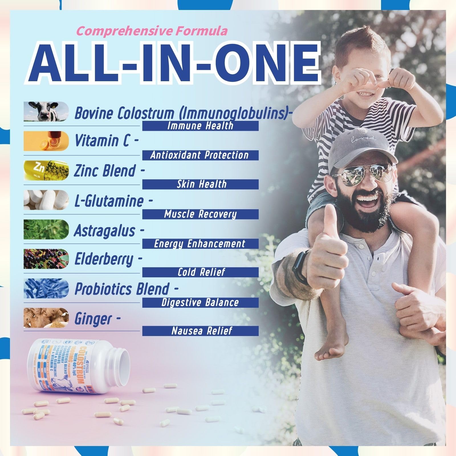 VYXION IgG immunoglobulins bottle highlights potent IgG content supporting daily immune comfort