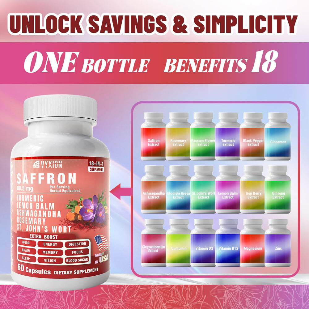 Vyxion saffron extract capsules ready for a focused day