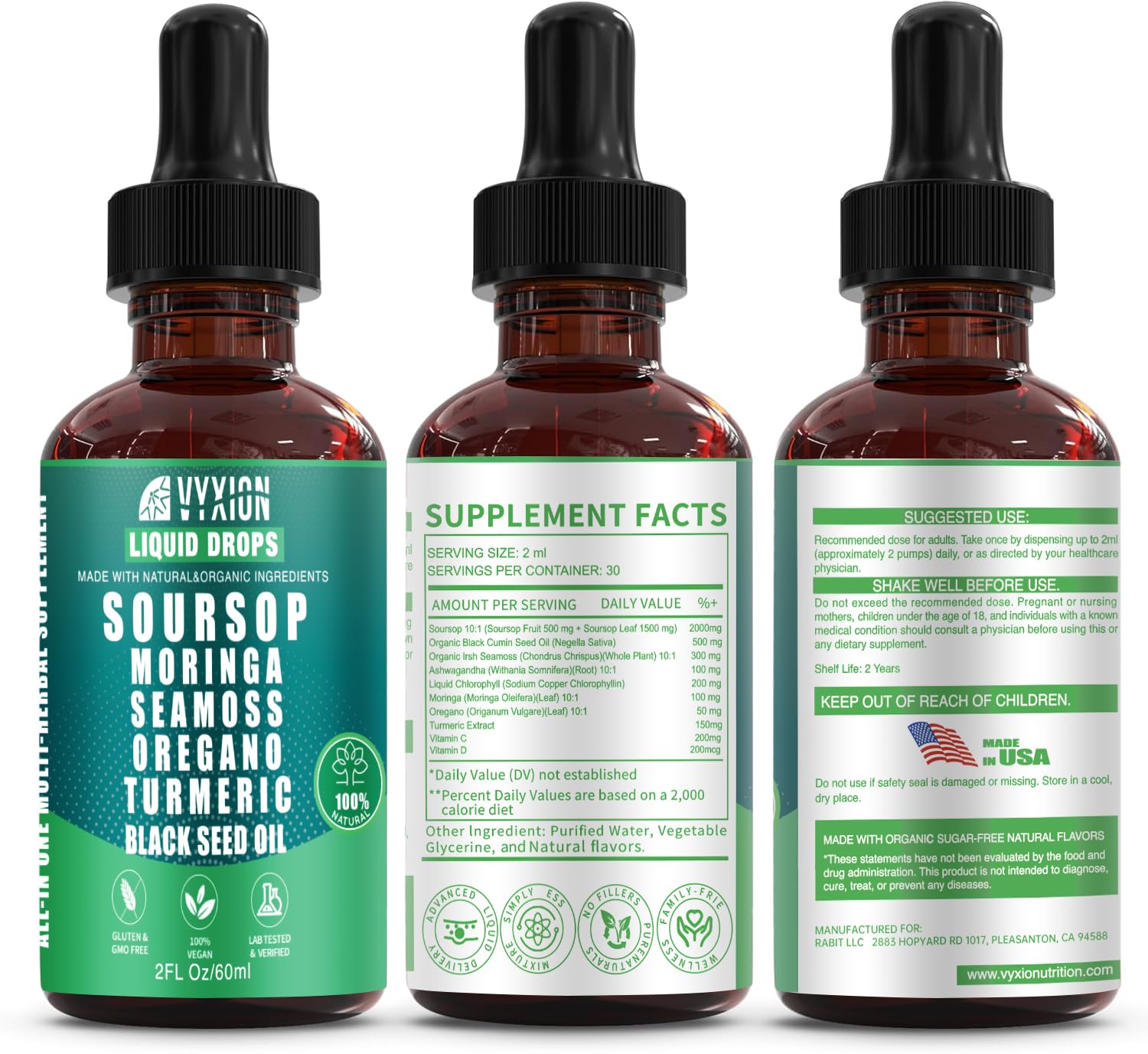 Vyxion Soursop Drops dropper for precise dosing