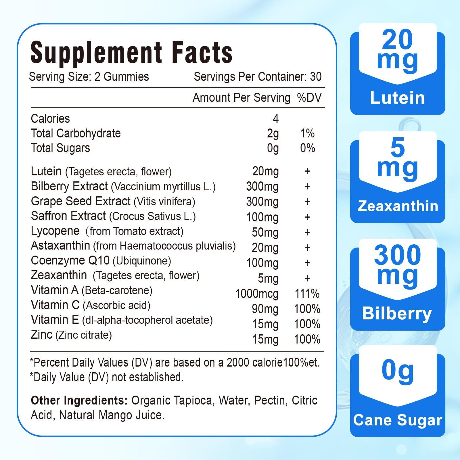 VZOXAINS packaging sugar-free eye health pack emphasizes convenient dosing.
