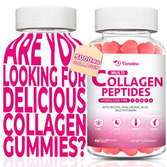 VZOXAINS Collagen Gummies strawberry bottle for convenient daily skin support.