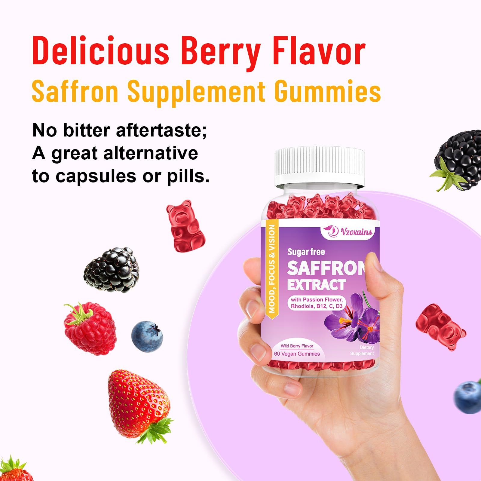 VZOXAINS saffron gummies magnesium and B vitamins blend for energy support