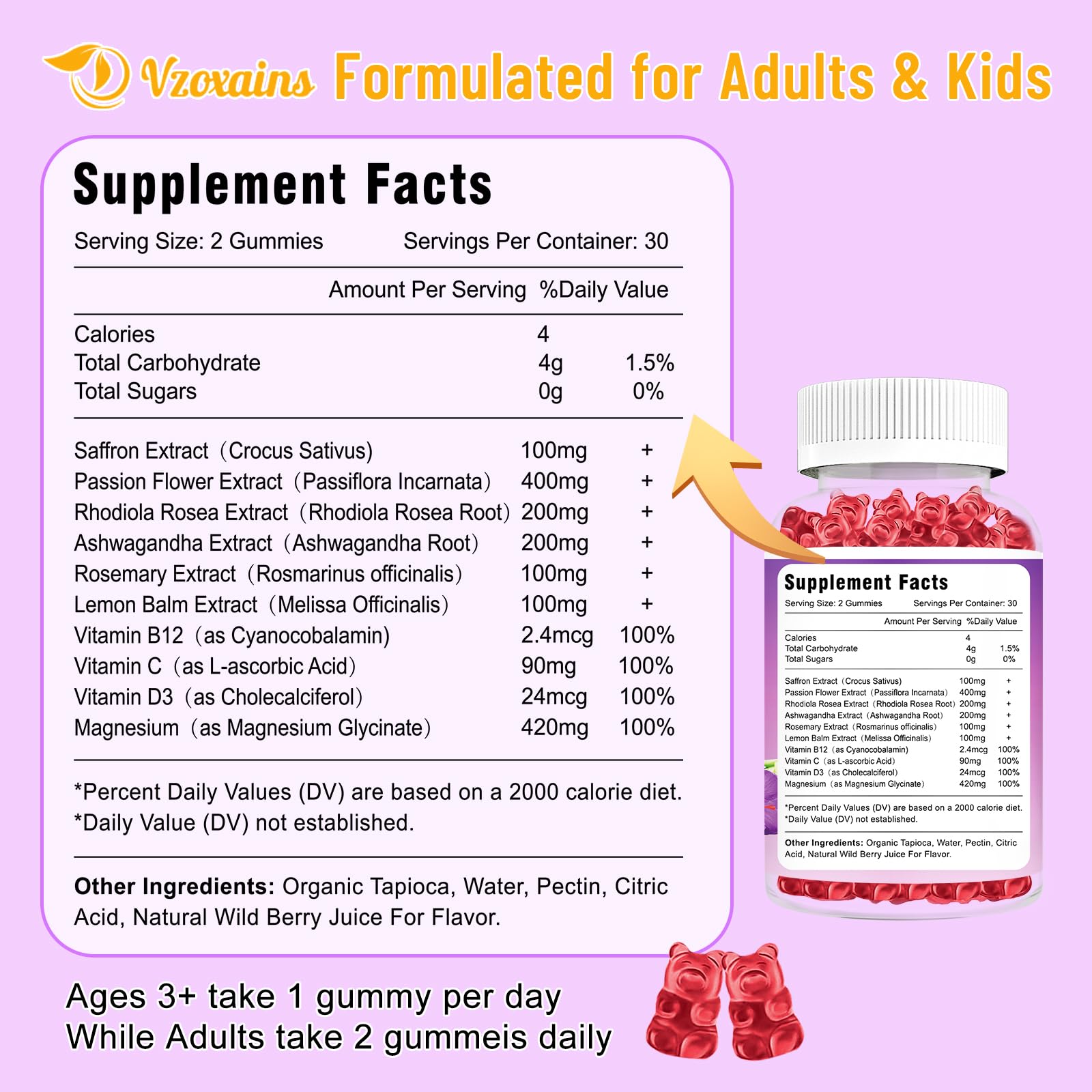 VZOXAINS saffron gummies two-pack packaging, ideal for multi-day supply