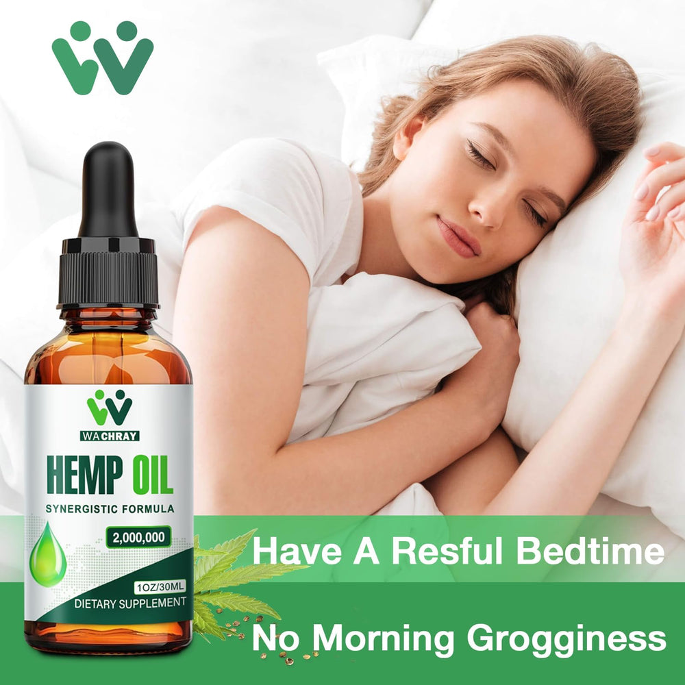 WACHRAY hemp oil drops label closeup shows organic non-GMO USA-sourced ingredients