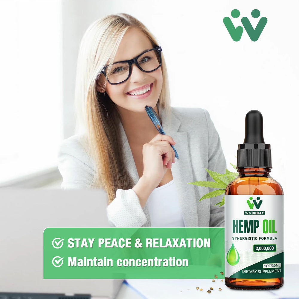 WACHRAY hemp oil drops packaging photo emphasizes vegan CO2-extracted formula