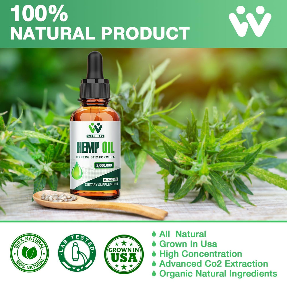 WACHRAY hemp oil drops vegan non-GMO badge reinforces product ethics