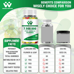 WACHRAY Nutrition hemp gummies close-up shows chewy texture and fruity flavor.