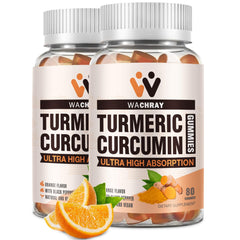 WACHRAY Turmeric Curcumin Gummies bottle label for easy daily use.