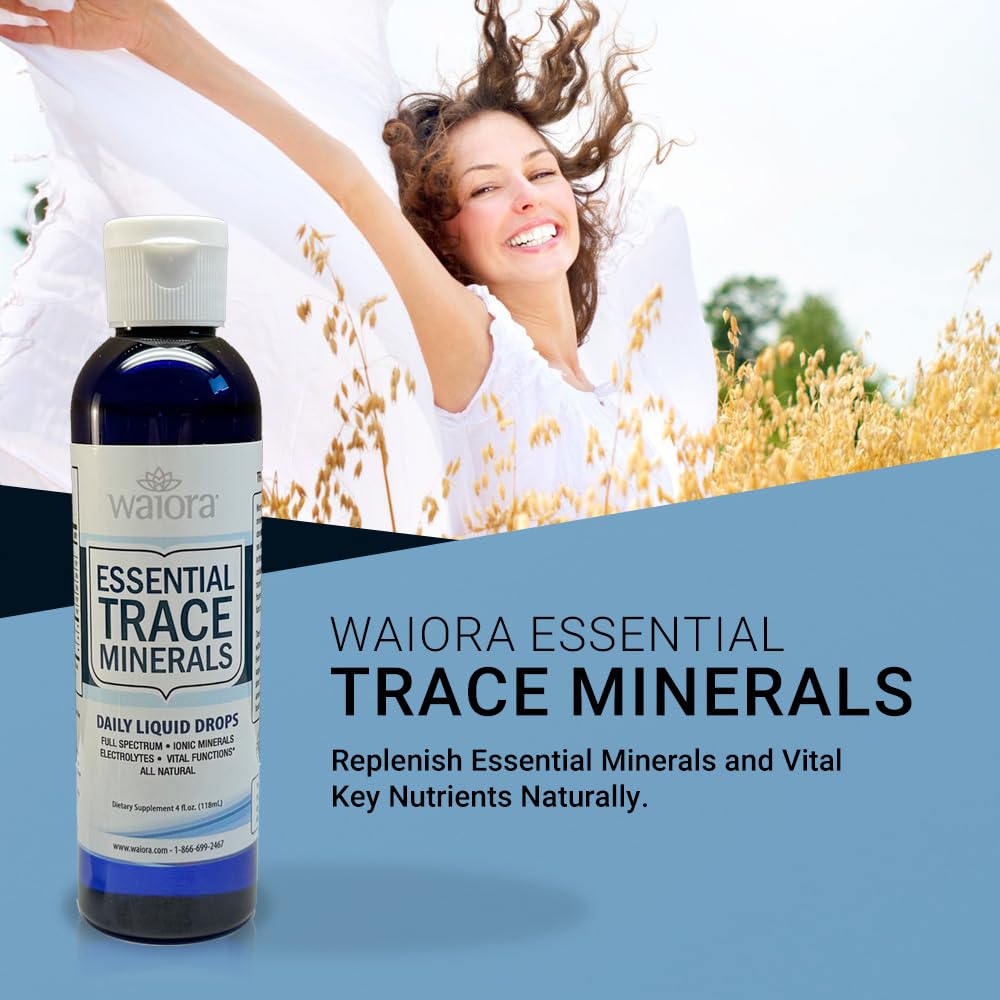 Waiora Essential Trace Minerals liquid in a glass ready for mixing with drinks.