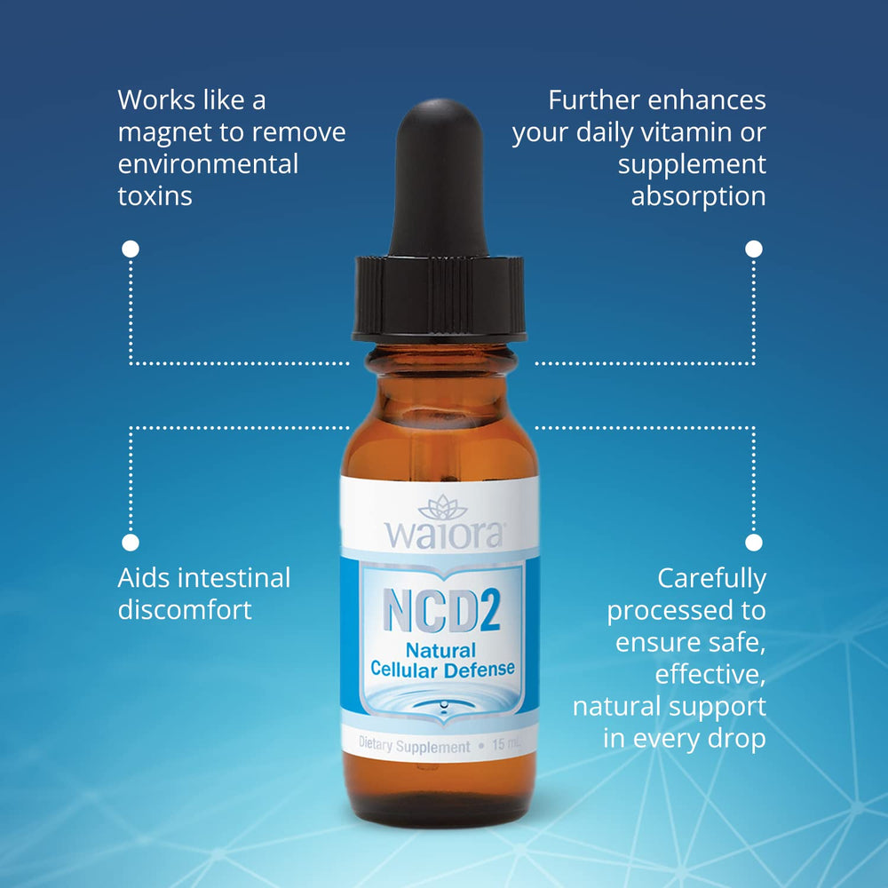Waiora NCD2 label close-up emphasizes zeolite technology in the formula.