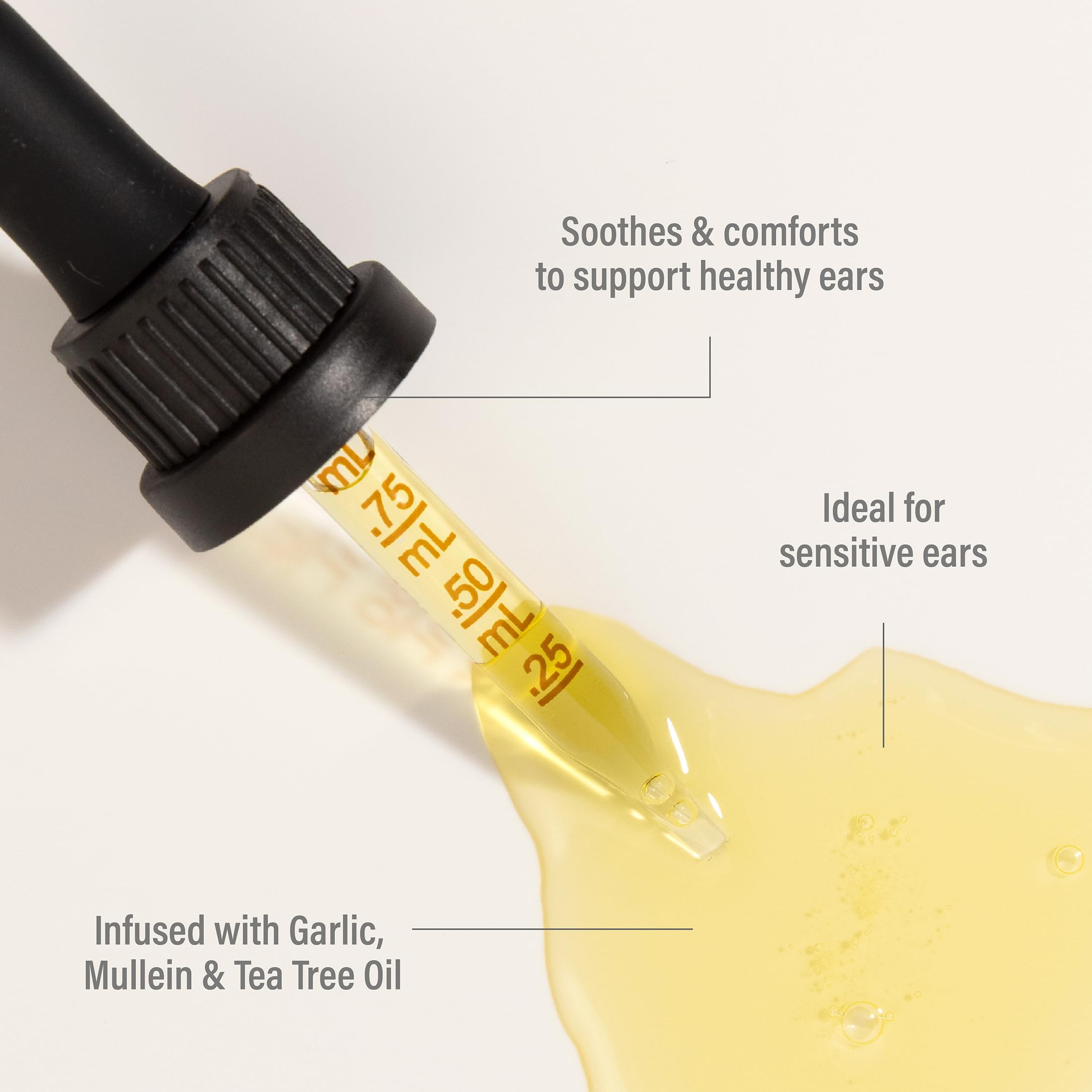 Botanicals such as garlic and mullein enrich the ear oil blend.