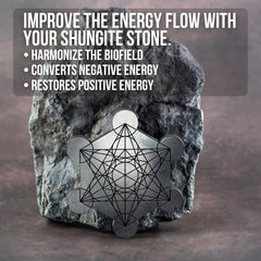 Wallystone Gems Shungite Metatron plate engraving detail of Metatron Cube enhances focus
