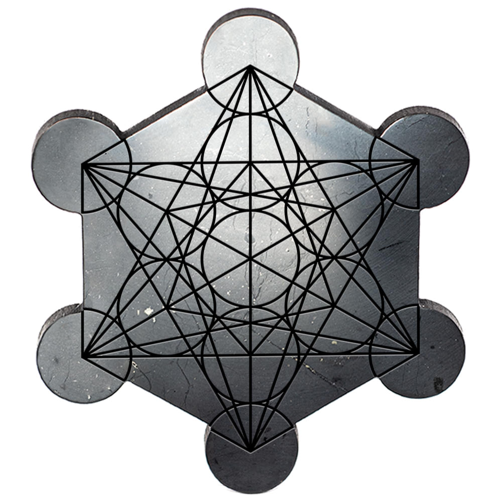 Wallystone Gems Shungite Metatron plate front view with polished finish for energy balance