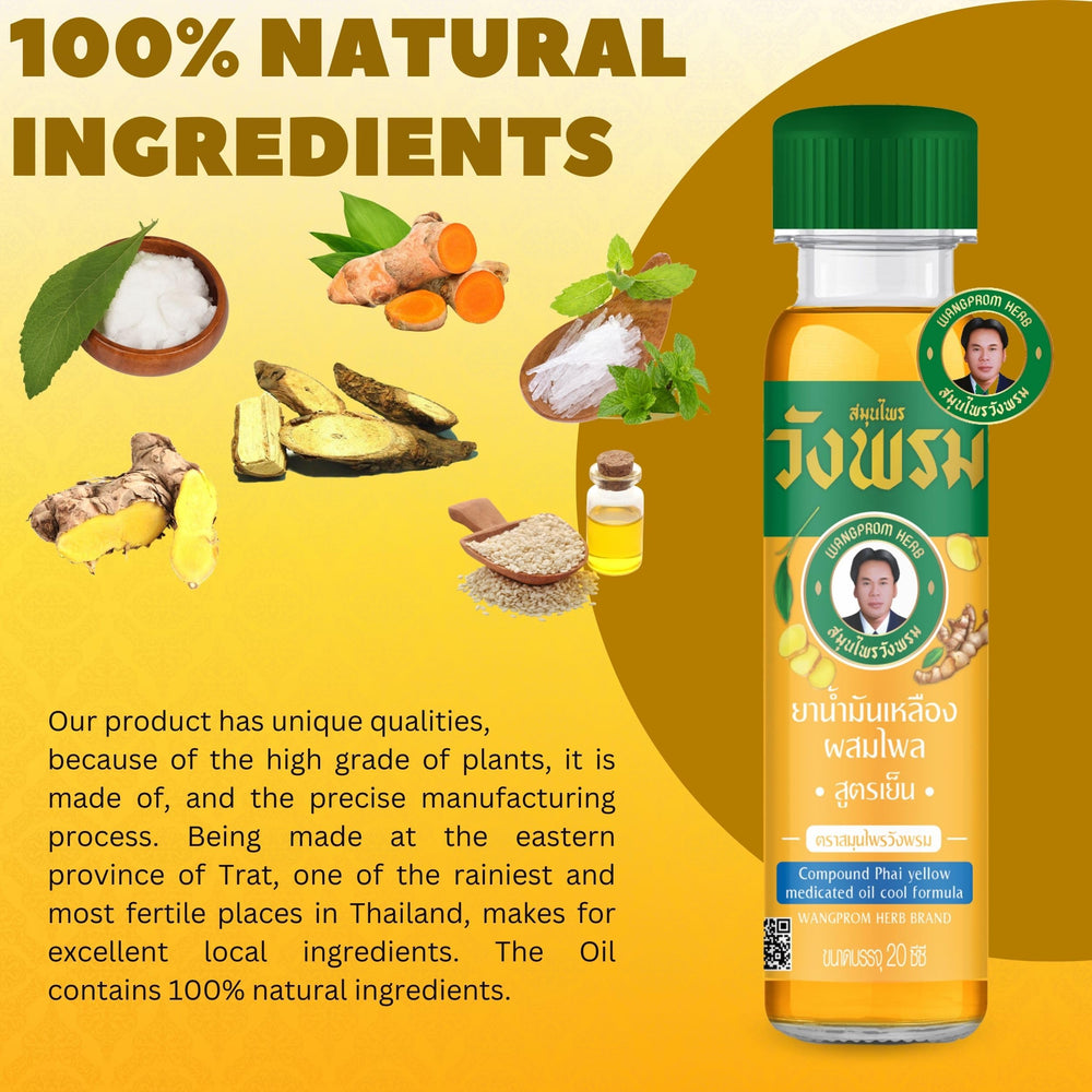 Wang Prom oil with turmeric and cassumunar ginger ingredients visible