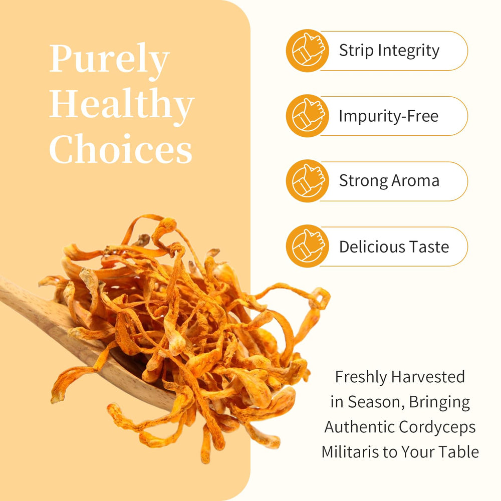 Wanhua Hall Cordyceps Flowers golden color pieces highlighting premium quality for stir-fries.