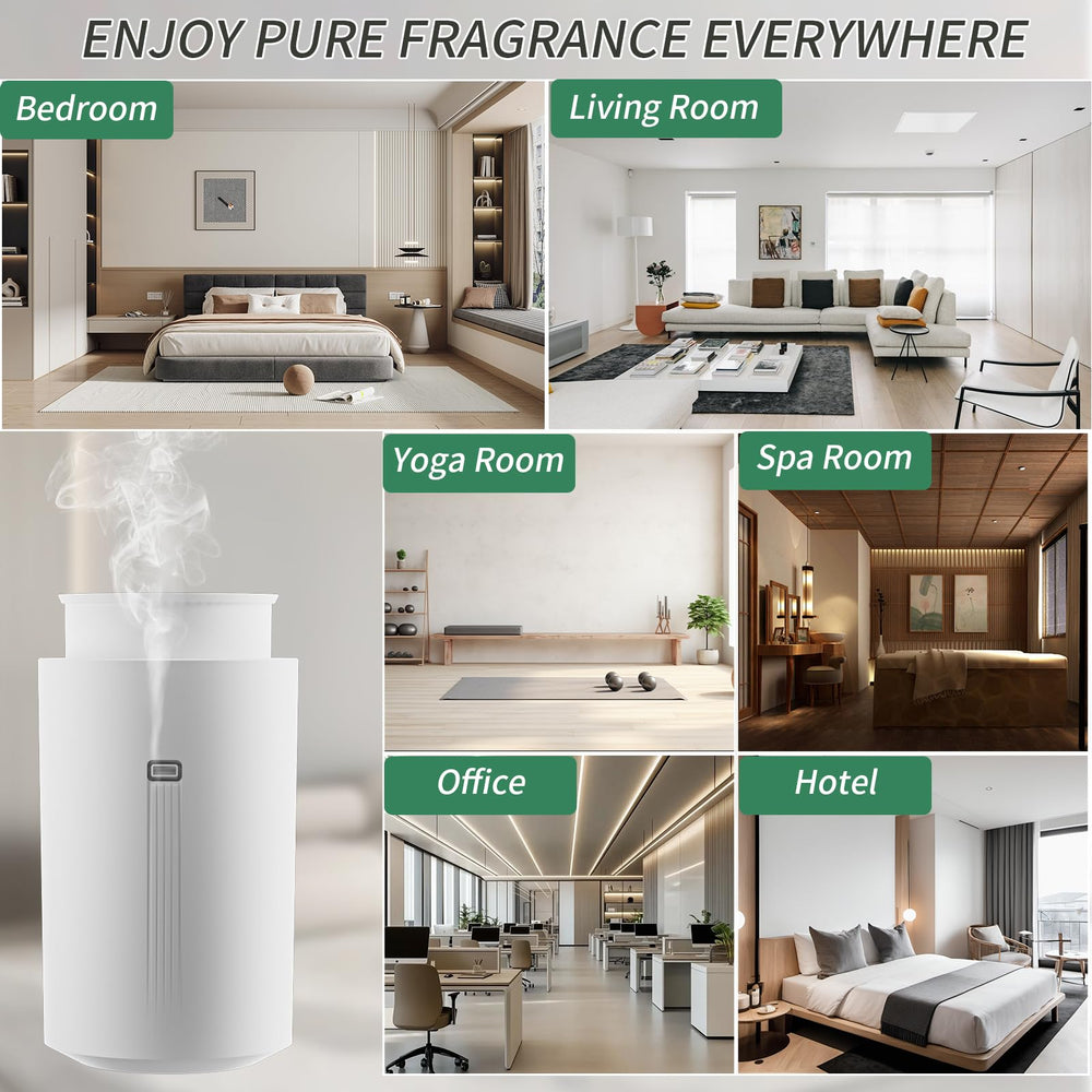 Wankeer Scent Air Machine shown with table, wall, and ceiling placement.