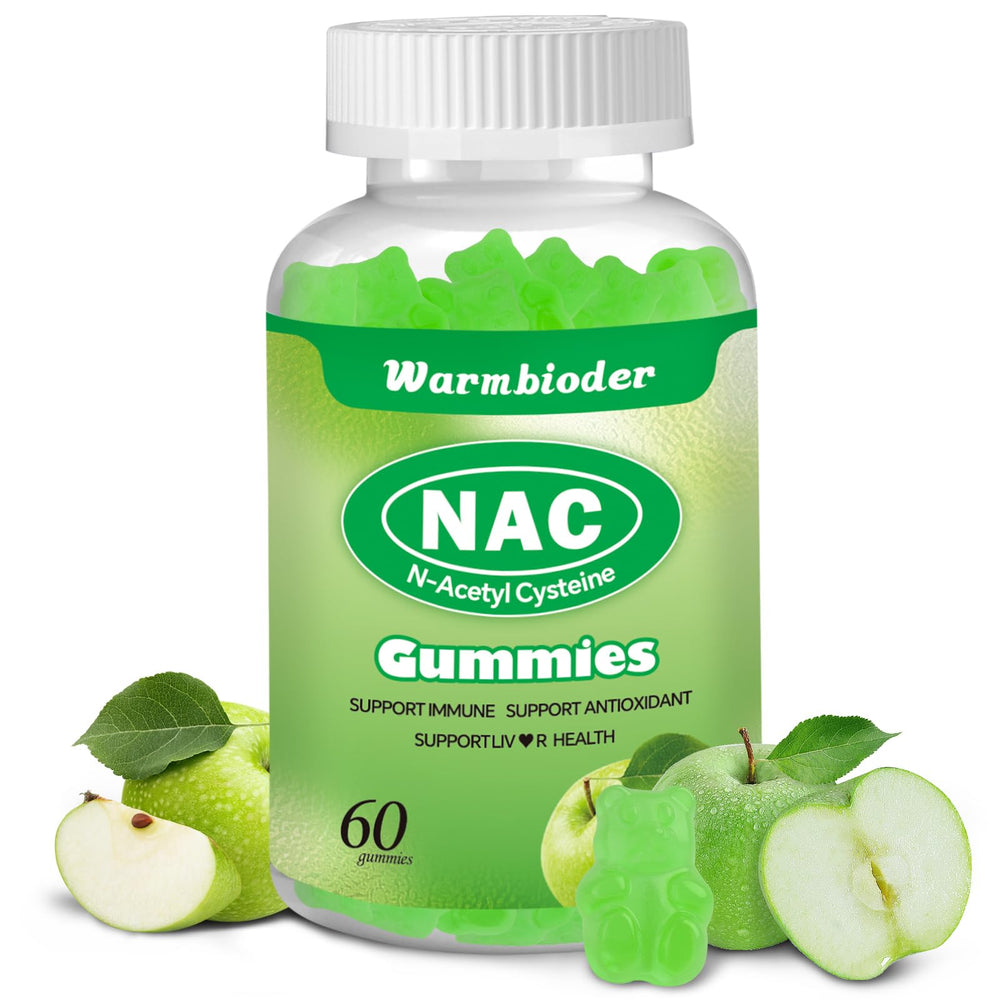 Warmbioder NAC Gummies packaging highlights gluten-free, non-GMO formula for everyday wellness.