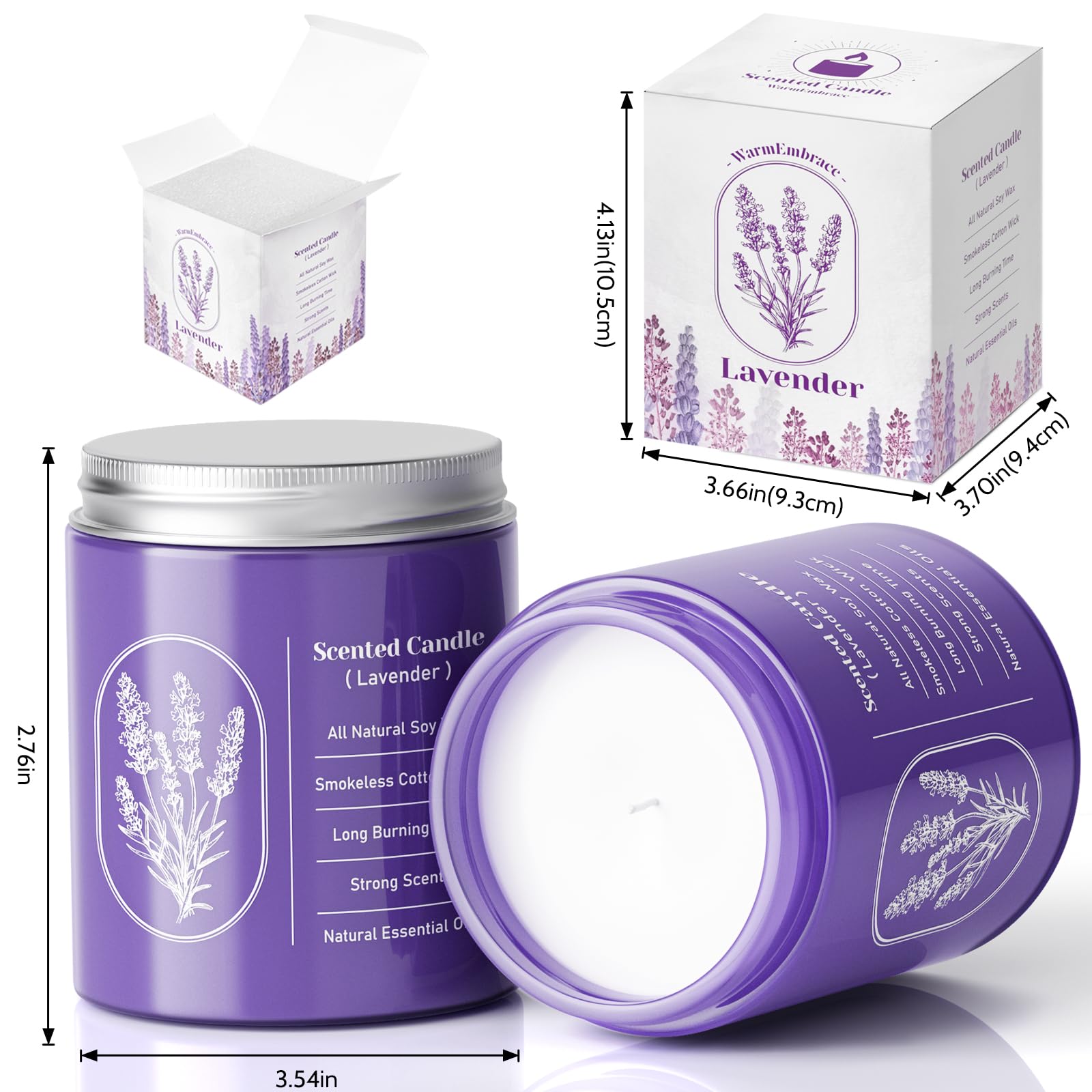 WarmEmbrace lavender soy candle with natural wax for long-lasting aroma.