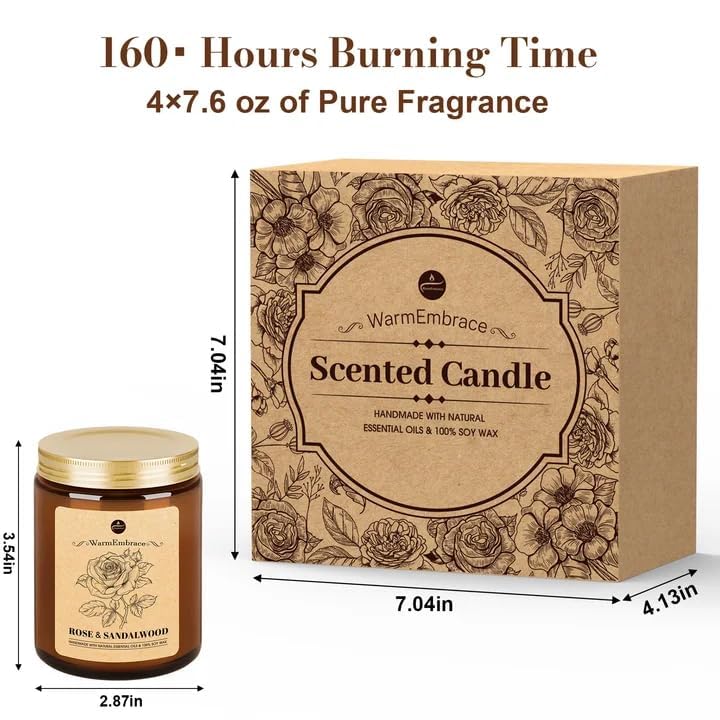 WarmEmbrace rose-sandalwood candle jar blends floral and woody notes.