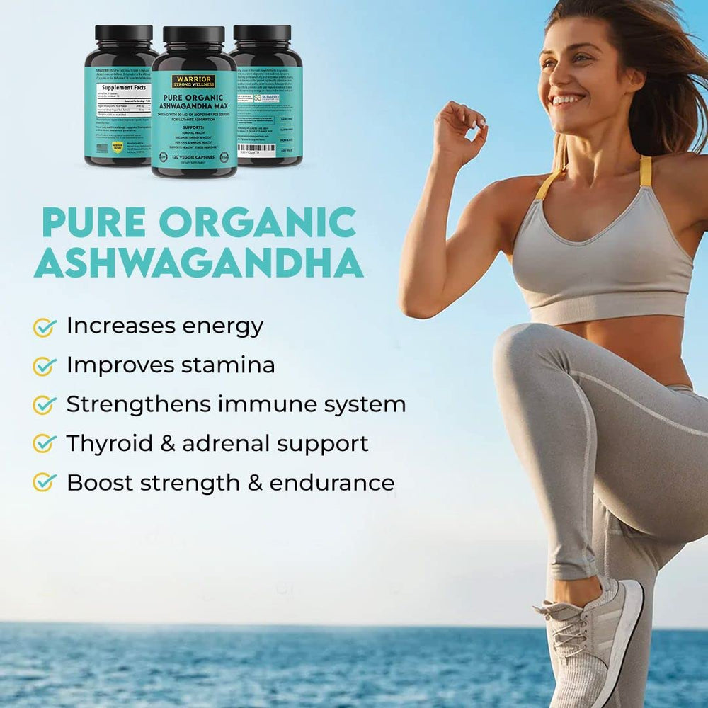 Warrior Strong Wellness capsules beside a calm workspace suggesting focus and mood support.